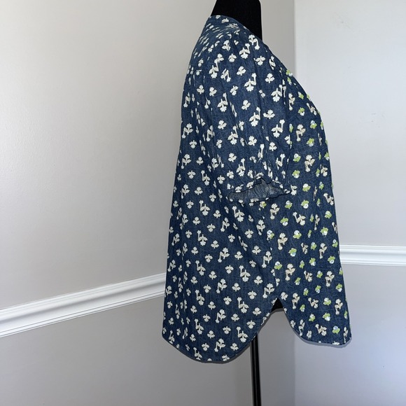 Anthropologie Pilcro Womens Aly Puff Sleeve Blouse Blue Denim Cotton Boho Top XL - Picture 6 of 16